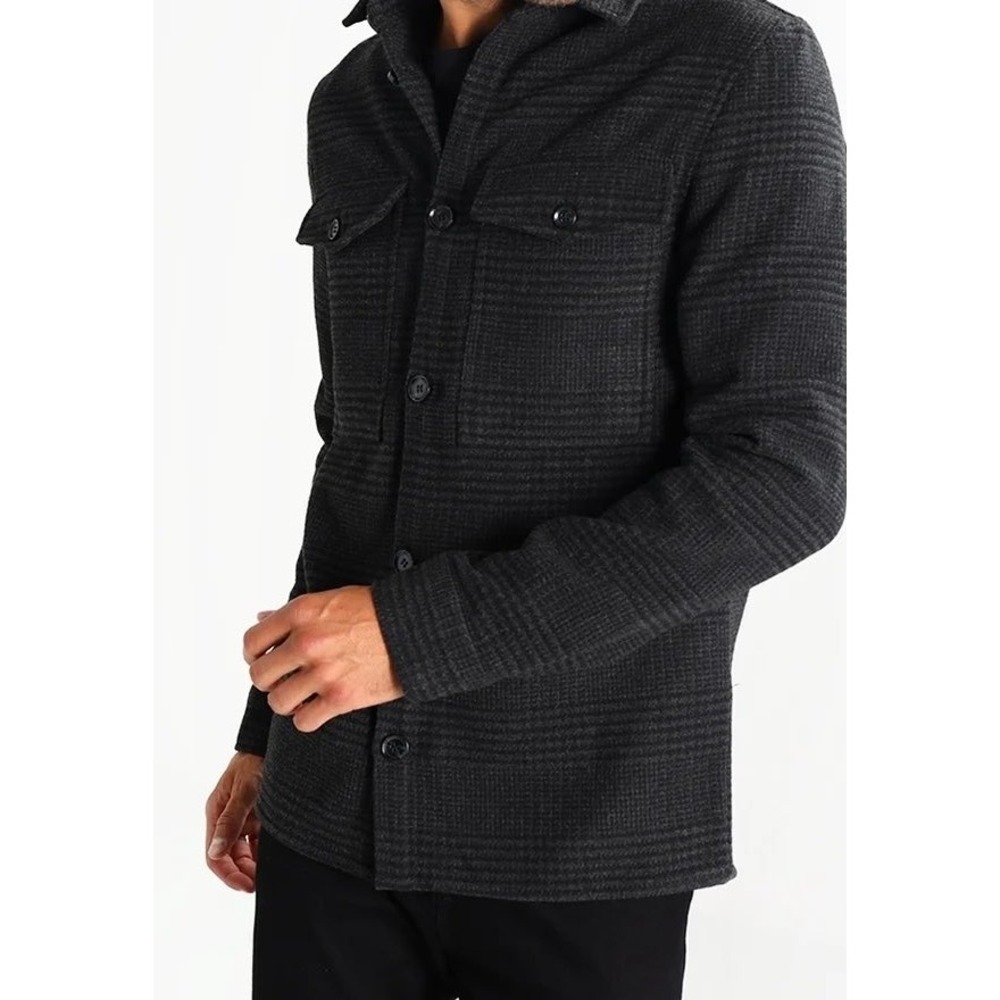 GAP‎ Mens XL Tall Glen Plaid Shirt Jacket Charcoal Grey Wool Blend Shacket NEW